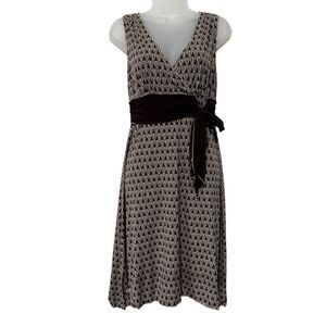 Vintage Max Studio Brown Geometric V Neck Dress XS Sleeveless USA Made